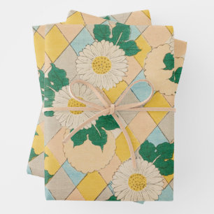 Daisy Floral Print Vintages japanisches Retro-Must Geschenkpapier Set