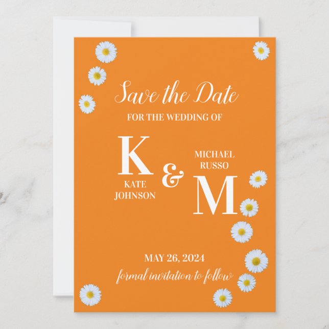 Daisy Floral Simple Orange White Save The Date (Vorderseite)
