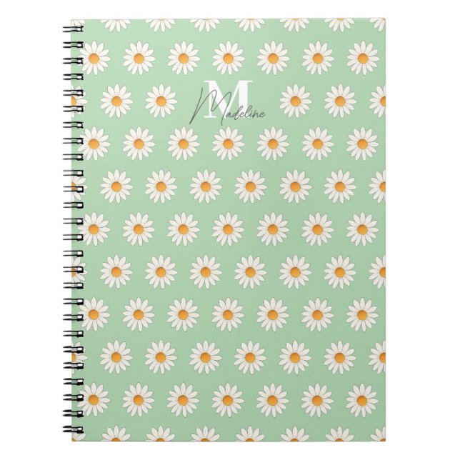 Daisy Floral Spiral Notebook - Personalisierter Na Notizblock (Vorderseite)