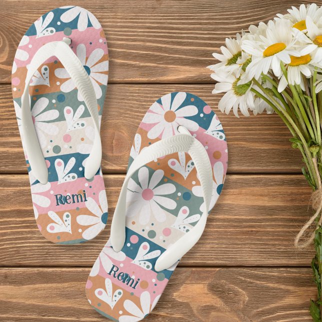 Daisy Floral Striping Muster Custom Kinderbadesandalen (Von Creator hochgeladen)