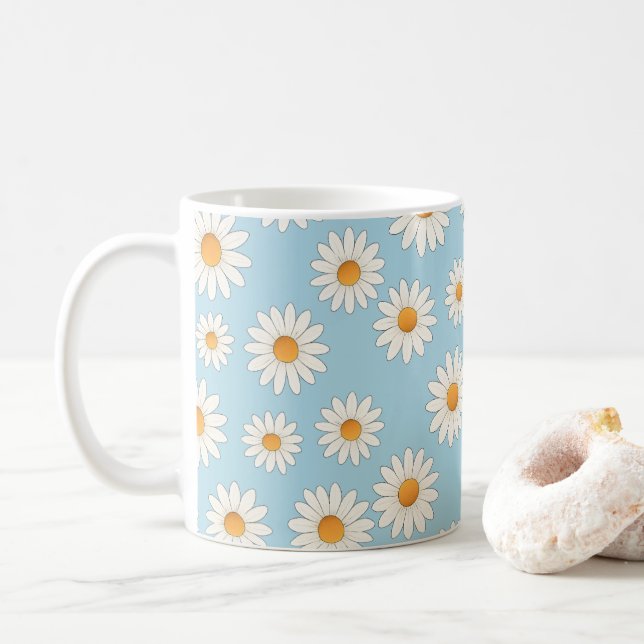 Daisy Floral Tasse - Fröhliche Blume Muster Kaffee (Mit Donut)
