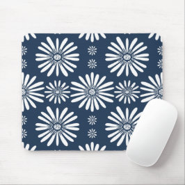 Daisy Floral Tile Muster Blau Weiß Mousepad