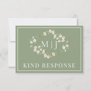 Daisy Floral Wreath Formal Wedding RSVP Card Karte