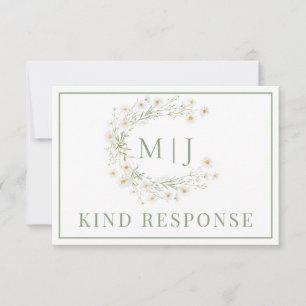 Daisy Floral Wreath Formal Wedding RSVP Card Karte
