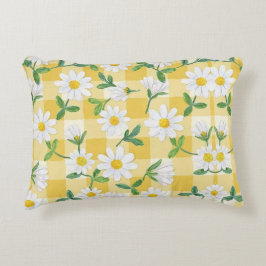 Daisy Floral Yellow Gingham Throw Pillow Dekokissen