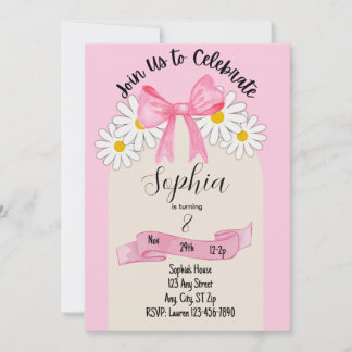 Daisy Flower and Bow Birthday Invitation Einladung