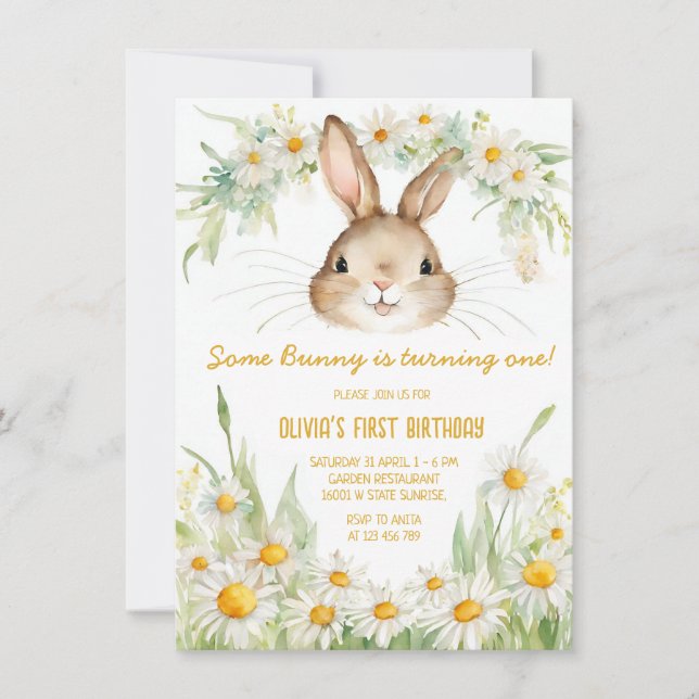 Daisy Flower Garden Bunny Rabbit Birthday Einladung (Vorderseite)