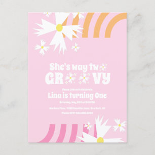 Daisy Flower Retro Weg Zwei Groovy Geburtstag   Postkarte