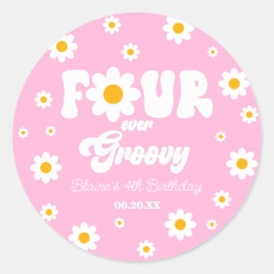 Daisy Flower Vier für Immer Groovy 4. Geburtstagsf Runder Aufkleber