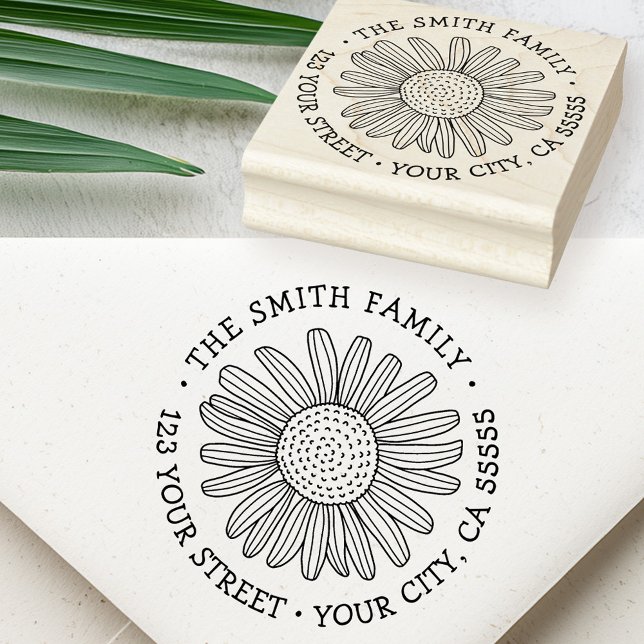 Daisy flower whimsical font return address gummistempel (Daisy flower whimsical font return address rubber stamp)