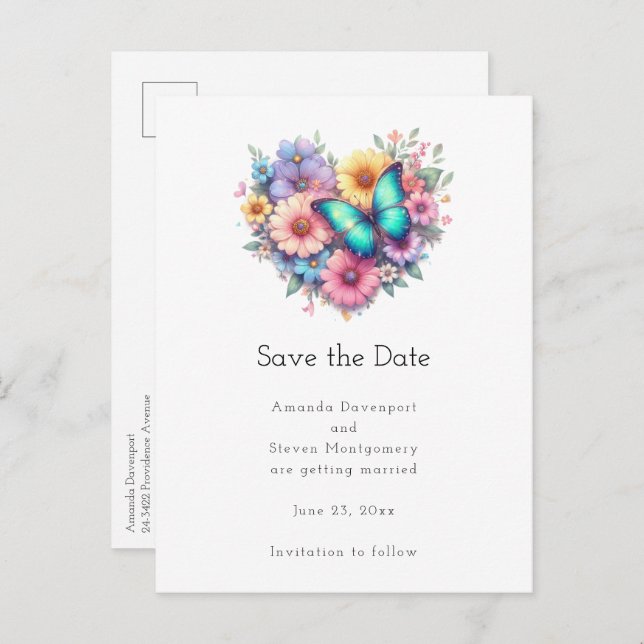 Daisy Flowers with a Beautiful Butterfly Ankündigungspostkarte (Vorne/Hinten)