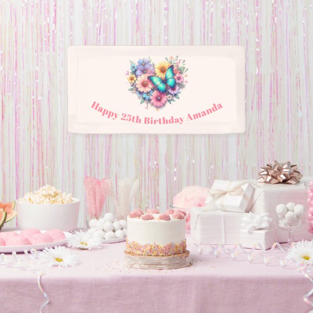 Daisy Flowers with a Beautiful Butterfly Birthday Banner (Party)