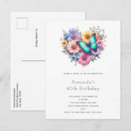 Daisy Flowers with a Beautiful Butterfly Birthday Einladungspostkarte