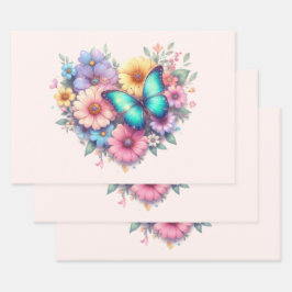 Daisy Flowers with a Beautiful Butterfly Geschenkpapier Set