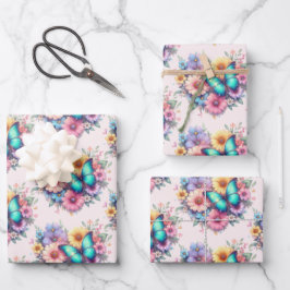 Daisy Flowers with a Beautiful Butterfly Pattern Geschenkpapier Set