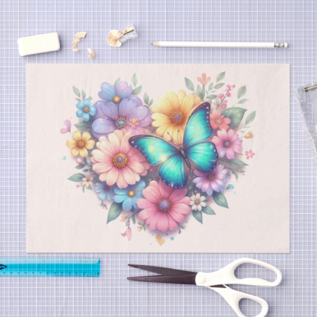 Daisy Flowers with a Beautiful Butterfly Seidenpapier (Handwerk)