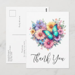 Daisy Flowers with a Beautiful Butterfly Thank You Postkarte