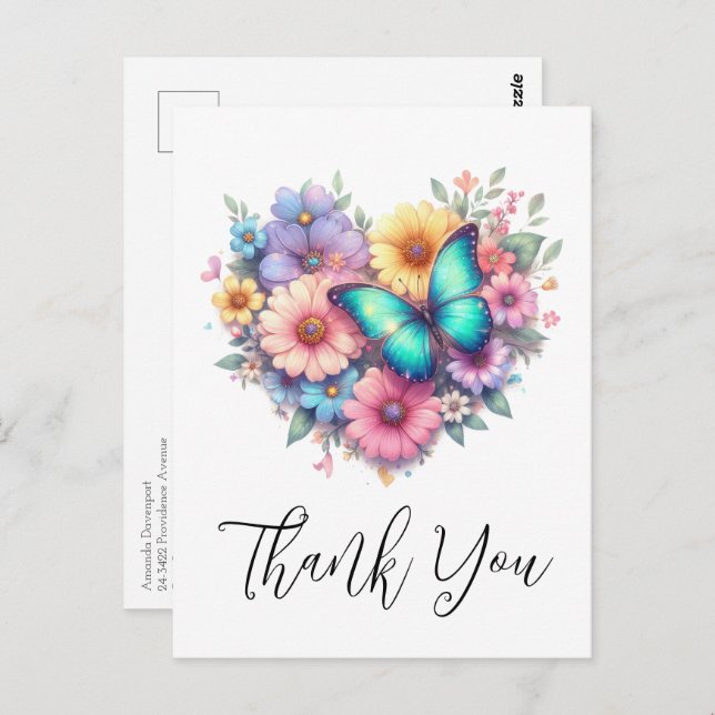 Daisy Flowers with a Beautiful Butterfly Thank You Postkarte (Vorne/Hinten)