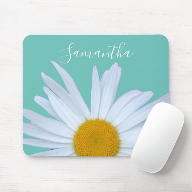 Daisy Foto Aquamarin Green Elegantes, weißes Scrip Mousepad (Mit Mouse)