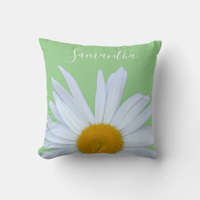 Daisy Foto Green Elegante White Script Kissen (Vorderseite)