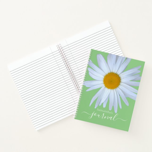 Daisy Foto Green White Script Name Notebook Notizbuch (Innenseite)
