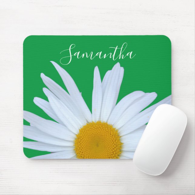 Daisy Foto Kelly Green Elegantes White Script Mousepad (Mit Mouse)
