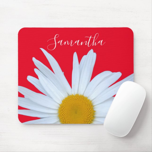 Daisy Foto Red Elegant White Script Mousepad (Mit Mouse)