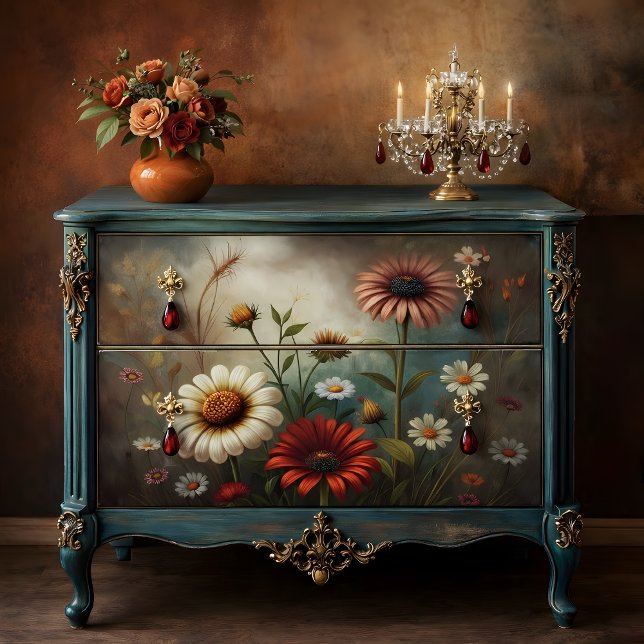 Daisy Garden at Dusk Decoupage Seidenpapier (Daisy Garden At Dusk Decoupage Tissue Paper Mockup)