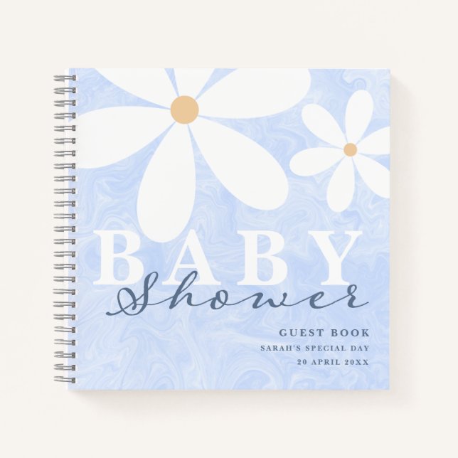 Daisy Garden Baby Shower Dusty Blue Gästebuch Notizbuch (Vorderseite)