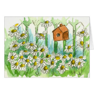 Daisy Garden Birdhouse Wasserfarbe Blume Leere