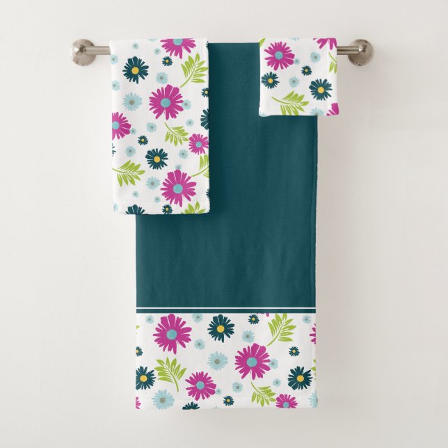 Daisy Garden Blume Pink Blue Badhandtuch Set (Insitu)