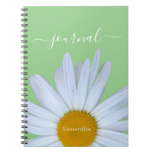 Daisy Green White Script Spiral Foto Notebook Notizblock
