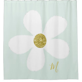 Daisy Green White Simple Floral Gold Personal Duschvorhang