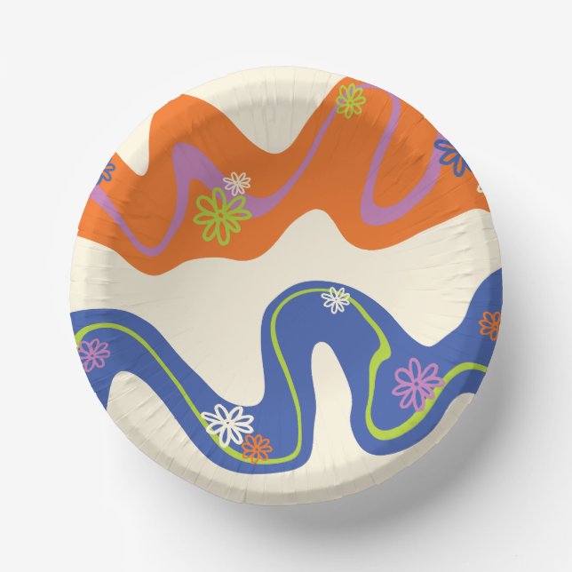 Daisy Groove Blue, Orange, Lila, Green, & Cream Pappteller (Vorderseite)
