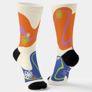 Daisy Groove Blue, Orange, Lila, Green, & Cream Socken