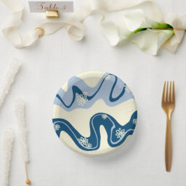 Daisy Groove - Dark Blue, Light Blue und Cream Pappteller