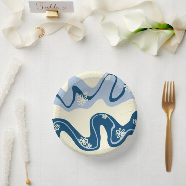 Daisy Groove - Dark Blue, Light Blue und Cream Pappteller (Hochzeit)