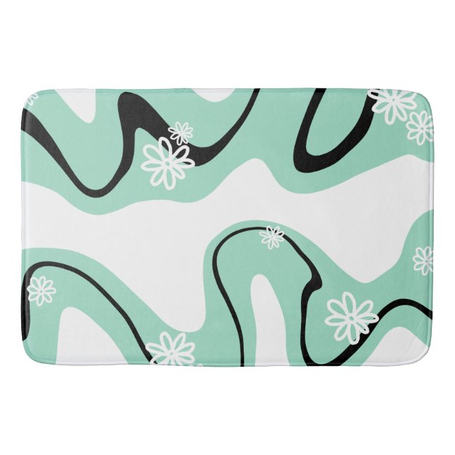 Daisy Groove in Mint Green, Black und White Badematte (Vorderseite)