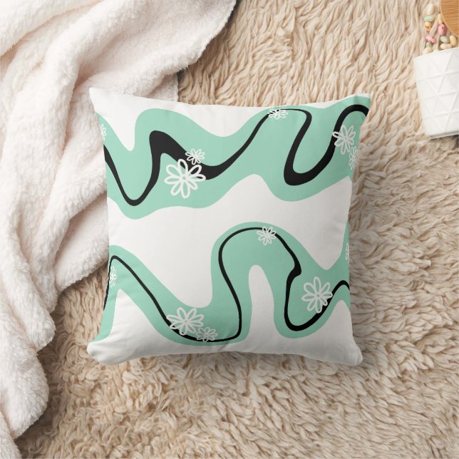 Daisy Groove in Mint Green, Black und White Kissen (Decke)