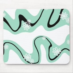 Daisy Groove in Mint Green, Black und White Mousepad