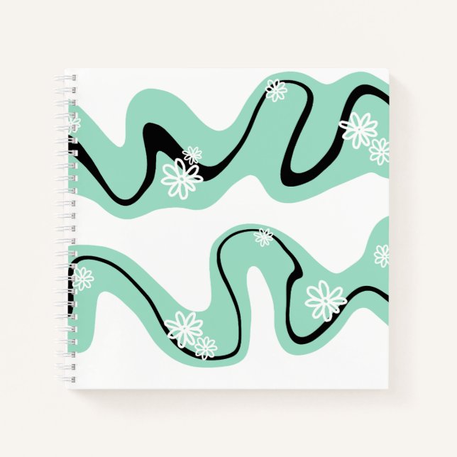 Daisy Groove in Mint Green, Black und White Notizbuch (Vorderseite)