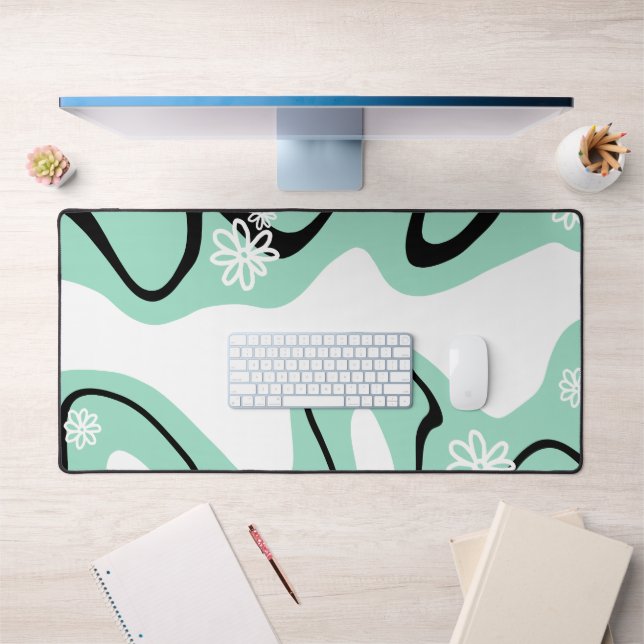 Daisy Groove in Mint Green, Black und White Schreibtischunterlage (Büro 1)