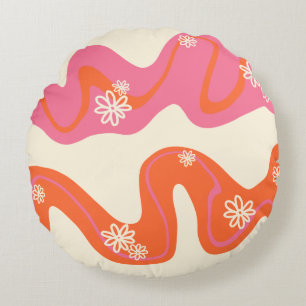Daisy Groove - Rosa, Orange und Creme Rundes Kissen