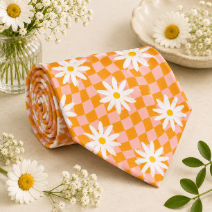 Daisy Groovy Retro Karomuster, Y2K 90er Krawatte