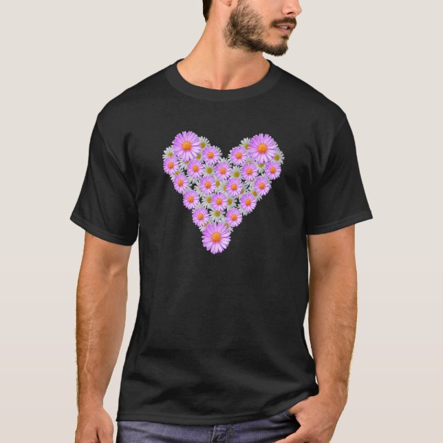 Daisy Heart Daisy Blume Pink Floral Pattern T-Shirt (Vorderseite)
