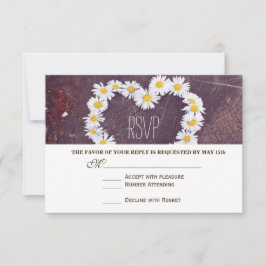 Daisy Heart Rustic Wood Country Wedding RSVP Cards Karte