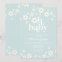Daisy Hellblau Retro Baby Dusche Einladung