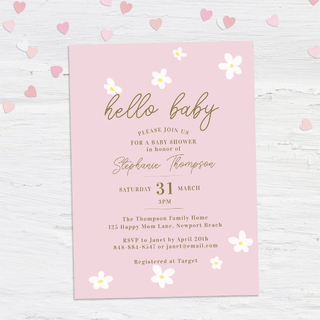 Daisy Hello Baby Spring Pink Elegante Girl Dusche Einladung (Von Creator hochgeladen)