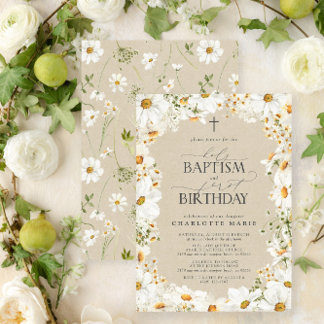 Daisy Holy Baptisc & 1. Geburtstag Floral Girl Einladung