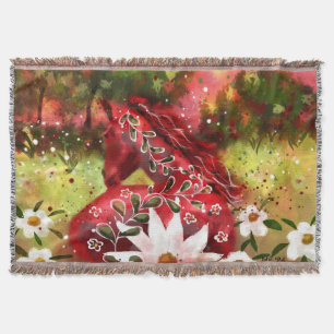 Daisy Horse Abstrakt Art Red White Green Decke